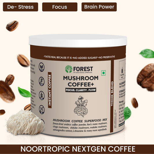 Forest Mushroom Coffee+ (Think Blend) | For Support Focus, Clarity, & Flow| With Freeze-Dried Arabica Coffee, Shiitake Mushroom, Maitake Mushroom, I-theanine, Lion’s Mane Mushroom, & Much More.