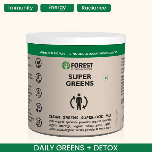 Forest Organic Super Greens Energy, Immunity Booster Formula With Daily Detox Supercharge | Your Metabolism With 18+ Organic Superfoods | Alovera Green Grass, Spirulina, Chlorella & More | Antioxidant, Natural Digestive Enzyme & Prebiotic Blend.