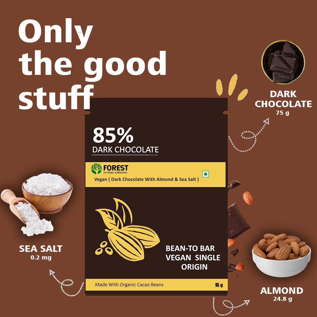 Dark Chocolate with Almond Sea Salt - 85% dark chocolate