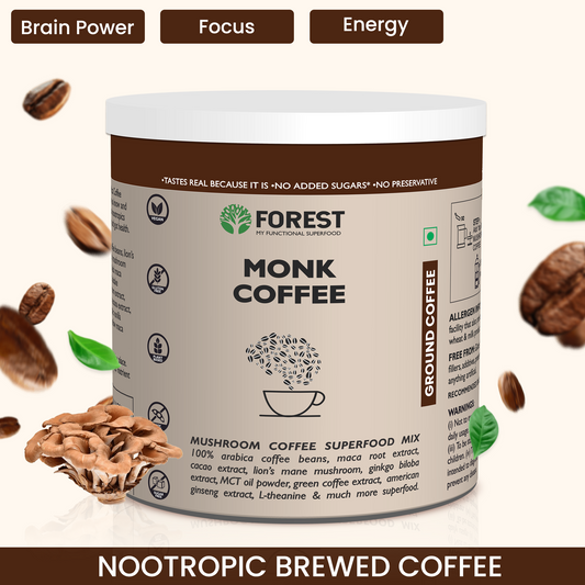 Monk Coffee (Ground) 100% Freeze-dried Arabica Coffee & Adaptogenic Herbs (250g)