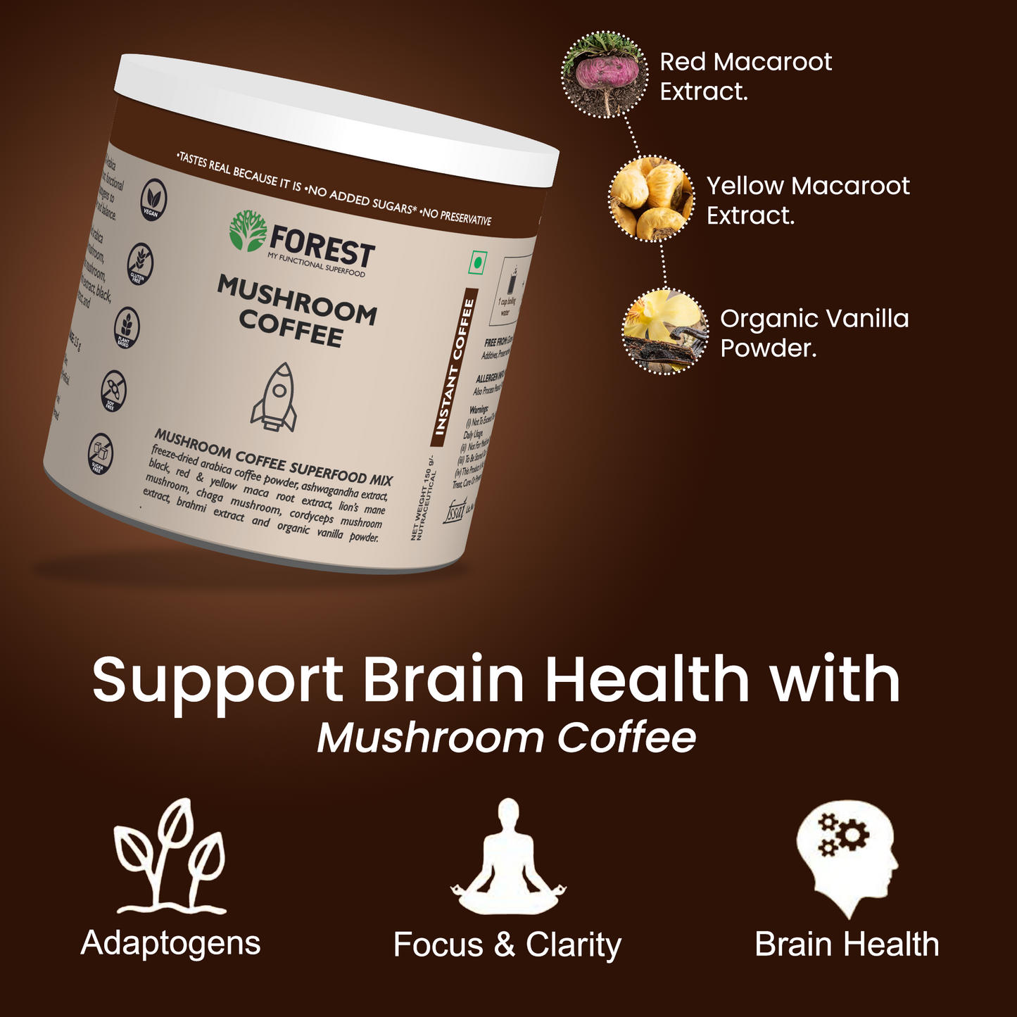 Mushroom Coffee -  Infused with Mushrooms and Maca Root Powder