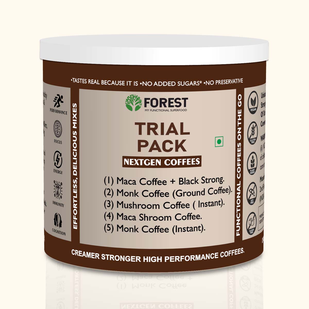 Coffee Super Trial Pack On The Go ( Pack of 5 ) - Maca Coffee + Black Strong, Monk Coffee (Ground Coffee), Mushroom Coffee (Instant),  Maca Shroom Coffee, and Monk Coffee (Instant).