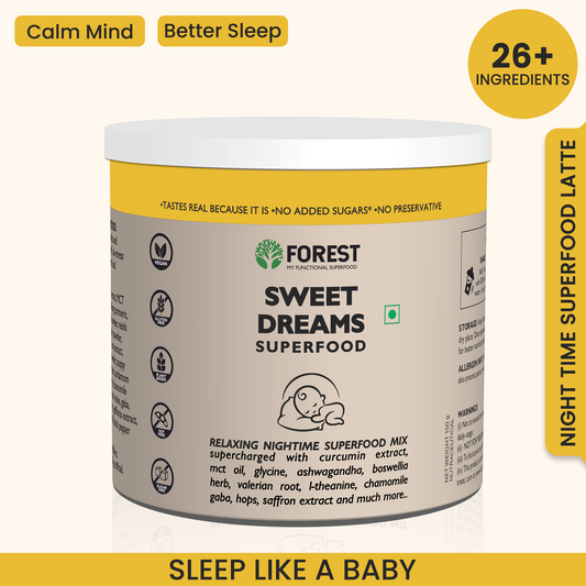 Forest Sweet Dreams Superfood | For Relaxing NightTime Superfood Mix | With Curcumin Extract, MCT Oil Powder, Glycine, Boswellia Herb, Valerian Root, Saffron Extract, I-theanine & Much More.